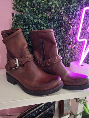 Steve Madden Brown Leather Braided-Strap Ankle Boots